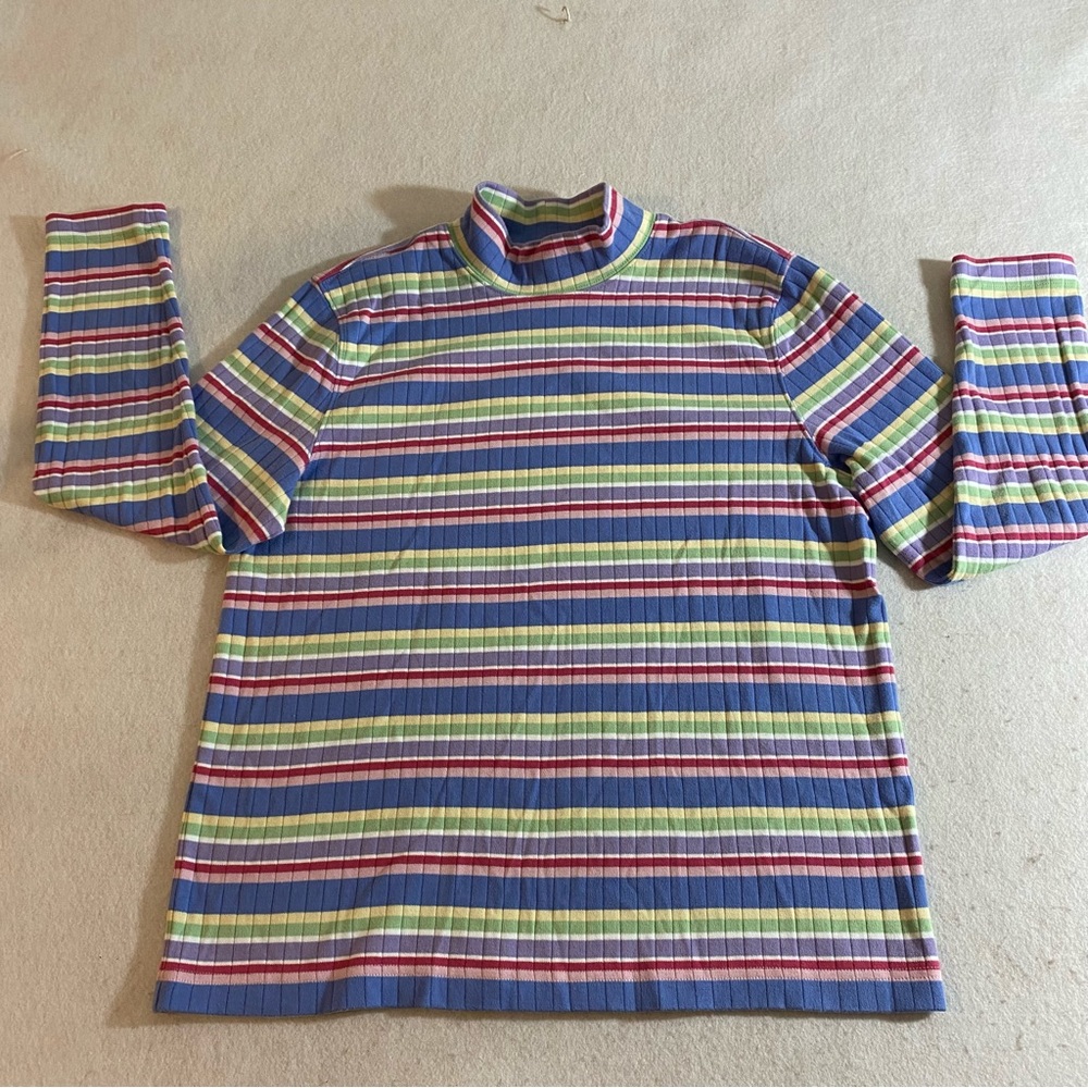 Talbots Stripes Turtleneck Top long Sleeve Woman’s Large pink blue white…